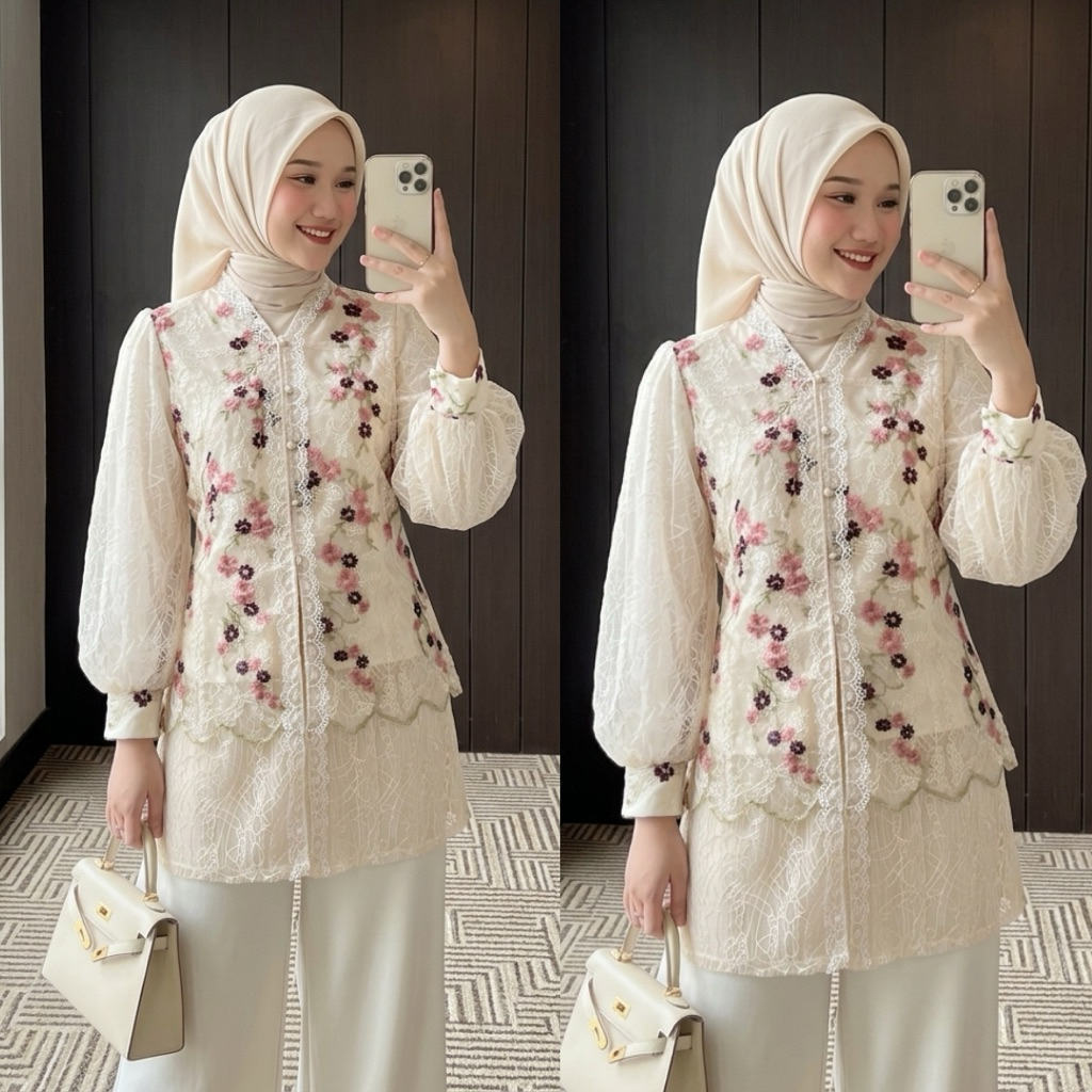 [ORI] MARA BLOUSE LD 110 EMBROIDERY TILLE HYGET BRUKAT CHANTILLY ATASAN WANITA PESTA KERJA FORMAL KEKINIAN TERBARU TREND