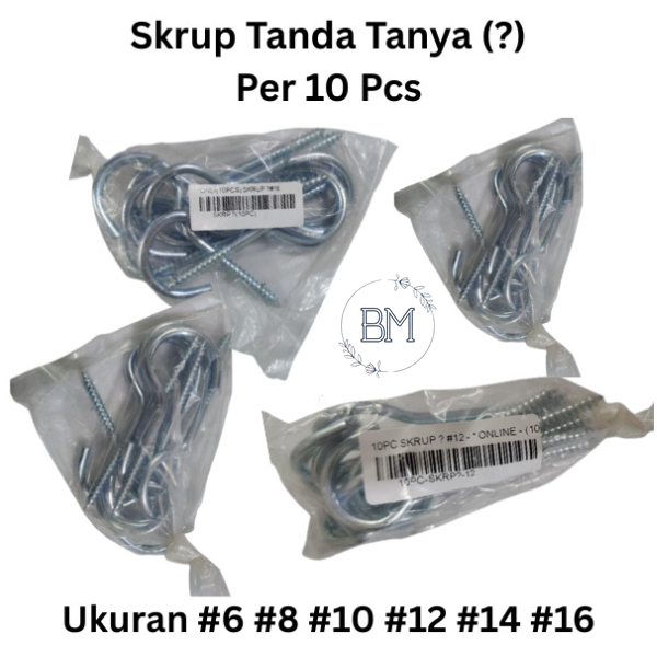 Jual Per 10 Pcs Sekrup Gantung Skrup Tanda Tanya ? Kait Besi Screw Hook ...