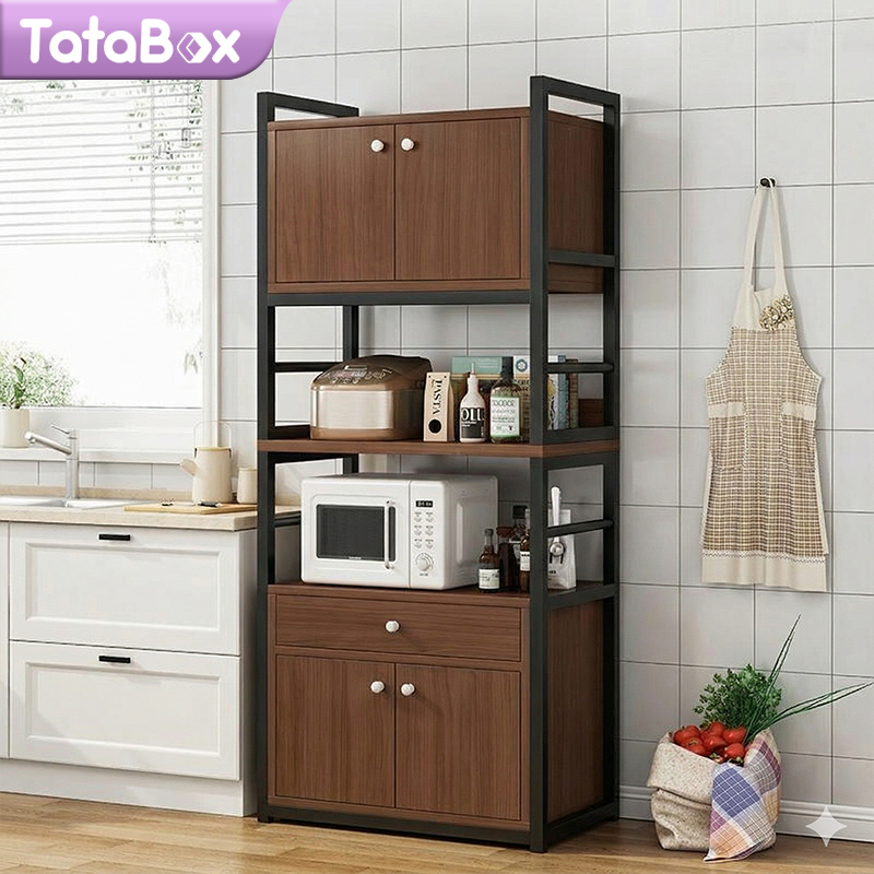 TataBox Lemari Dapur Minimalis Kayu Rak Dapur Serbaguna 2 Pintu Rak Microwave Oven
