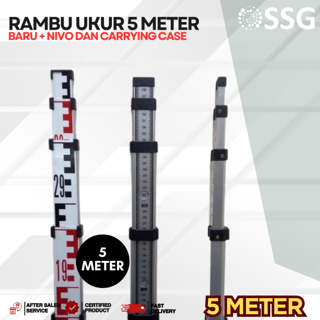 Jual Rambu Ukur 5 Meter + Nivo / Bak Ukur 5 meter / Levelling Staff ...