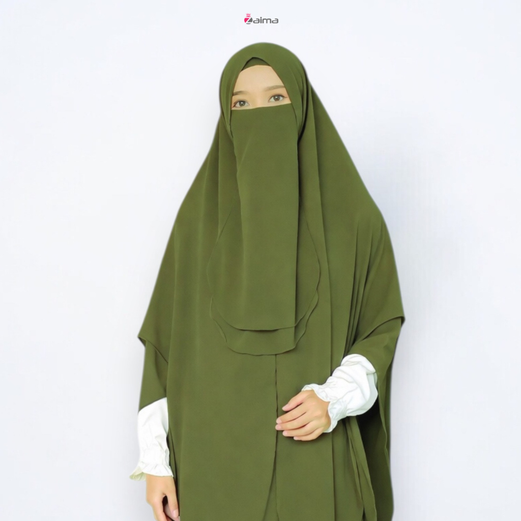 Khimar 2 Layer Haura Ceruti Babydoll Non Pad Jilbab Instan Syari Jumbo Free Cadar Tali