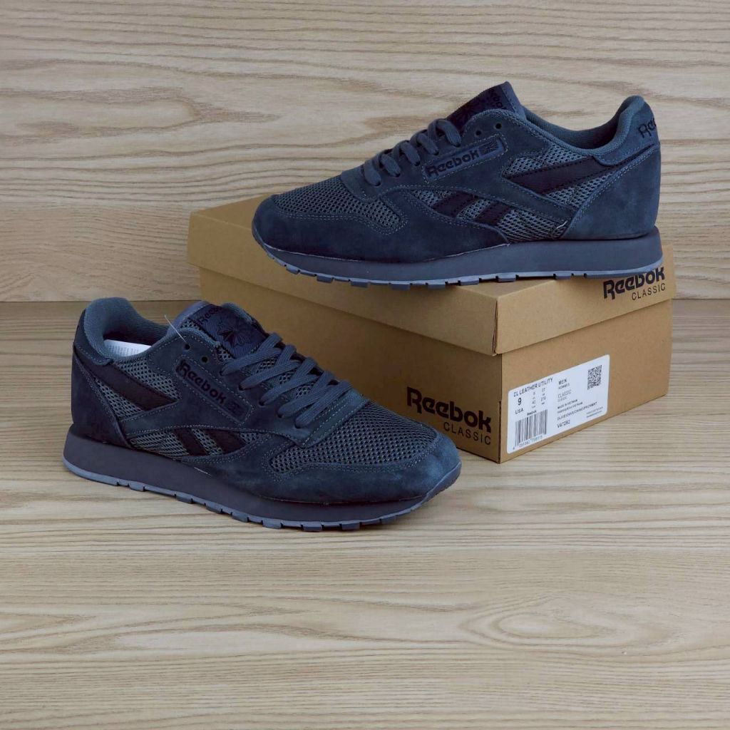 Jual Sepatu Pria Reebok Classic Leather Utility Dark Grey | Shopee ...