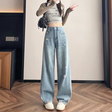 Real Pict Retro Celana Baggy Wanita Celana Highwaist Kulot Jeans Korean Style Celana Gombrong