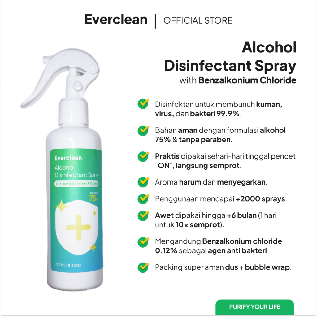 Jual Everclean Alcohol Disinfectant Spray (75% Alcohol) 250ml ...