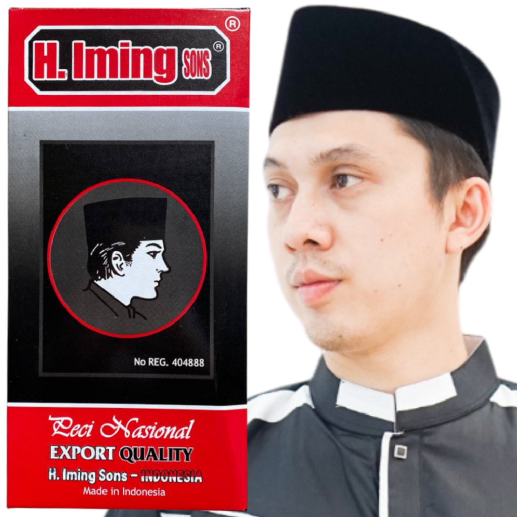 Peci Songkok H.Iming SONS AC Kopiah Santri Hitam Polos Pria Muslim Dewasa dan Anak  Tinggi 8 9 10
