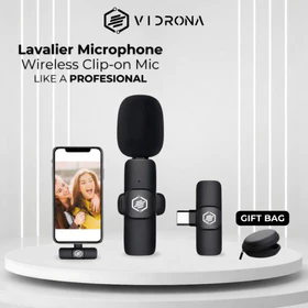 VIDRONA Mic Wireless Clip On Microphone Lavalier HP Plug Play Mic Konten Vlog Video Streaming