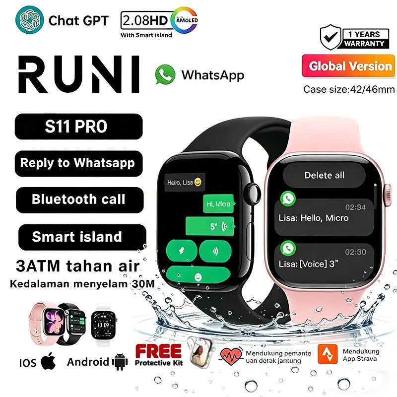 Jual [Garansi 1 Tahun] RUNI iPhone Smart Watch-support Whatsapp Reply ...
