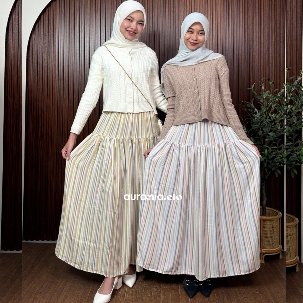 Jual ROK STRIP RAYON PANJANG WANITA ADEM JATUH GARIS GARIS korean ...