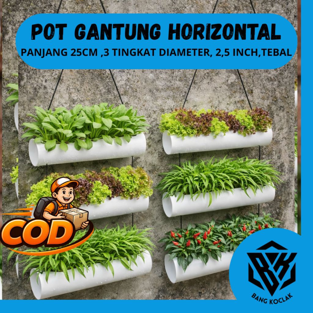 Pot Gantung Horizontal 3 Susun Paralon PVC 2,5 Inch Panjang 25cm Lubang Tanam Strawberry Hidroponik Vertical Garden Minimalis Tahan Air Anti Rayap Cocok Tanaman Hias Sayur Buah Indoor Outdoor Estetik Hemat Tempat