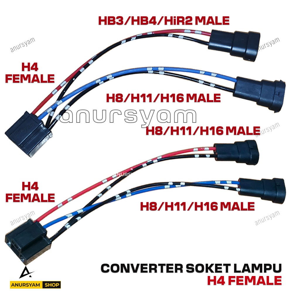 Jual Socket Converter H4 Female to HB3 H11 HB4 - Kabel Adaptor ...