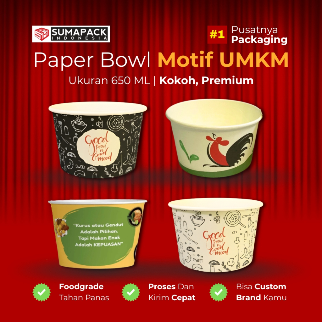 Jual Paper Bowl 650ml | Isi 50 Pcs | Motif UMKM | Rice Bowl | Mangkok ...