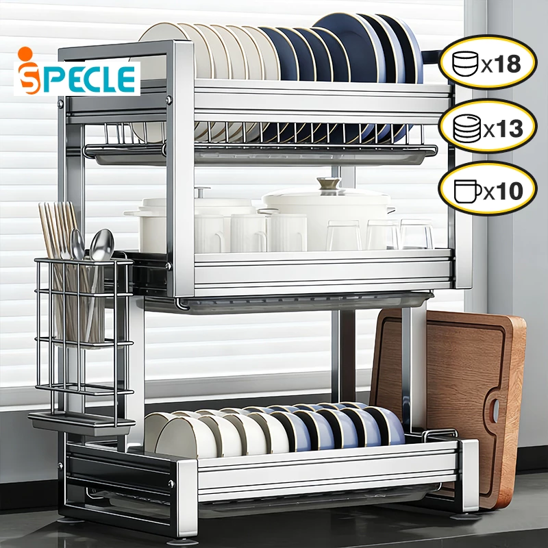 iSPECLE 2/3 Susun Rak Piring Stainless Steel Dapur Rak Cuci Piring Wastafel Rak Mangkuk Piring Dengan Aksesoris