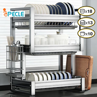 iSPECLE 2/3 Susun Rak Piring Stainless Steel Dapur Rak Cuci Piring Wastafel Rak Mangkuk Piring Dengan Aksesoris