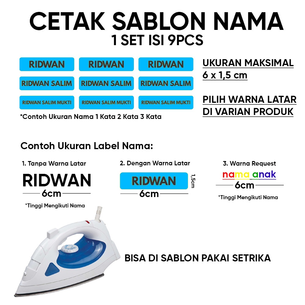 Jual Sticker Nama Stiker Label Sablon Untuk Kain 1 SET isi 9 pcs Bisa ...