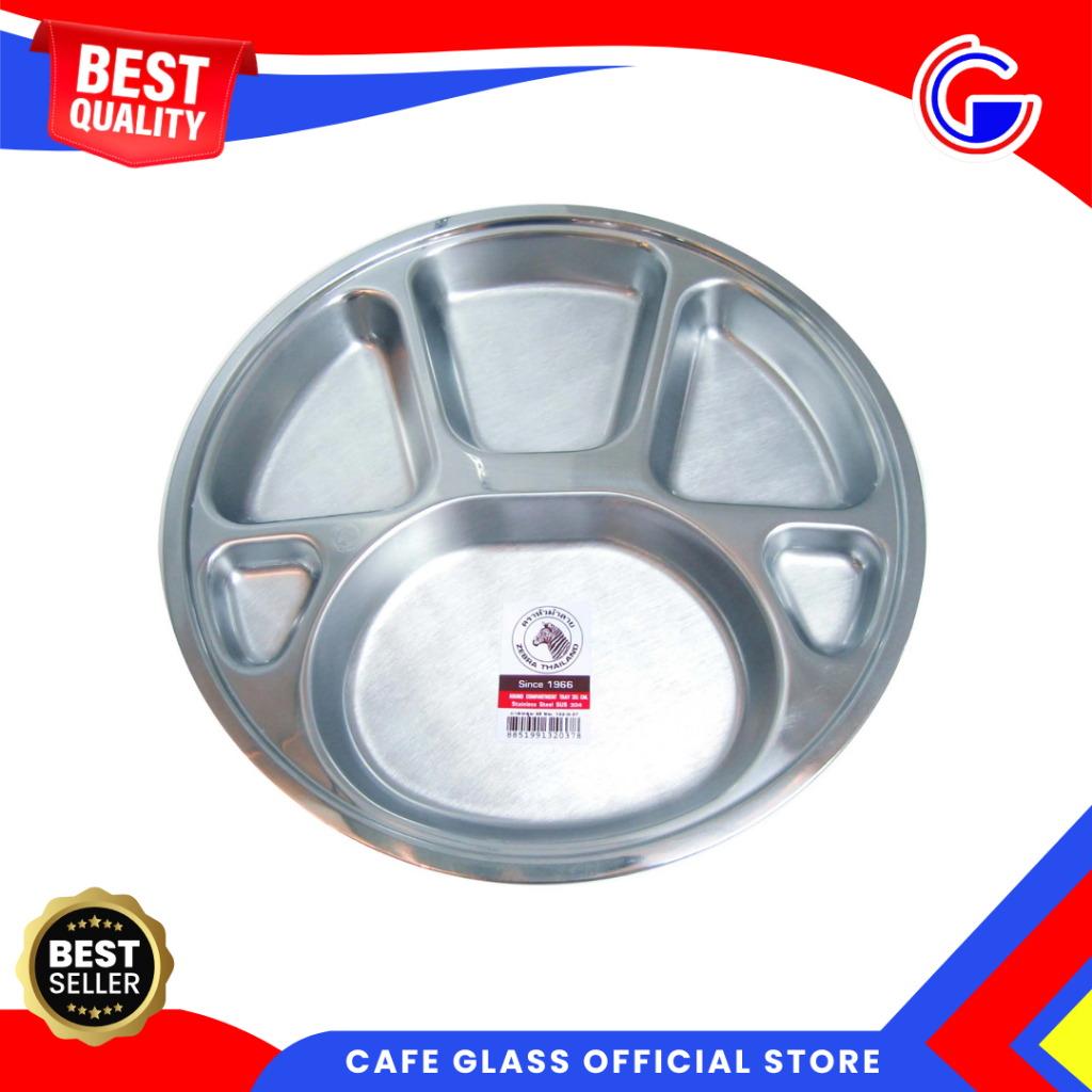 Tray Compartment 35Cm Zebra - Piring Makan Stainless - Nampan Makan Zebra Round Zeb-132039