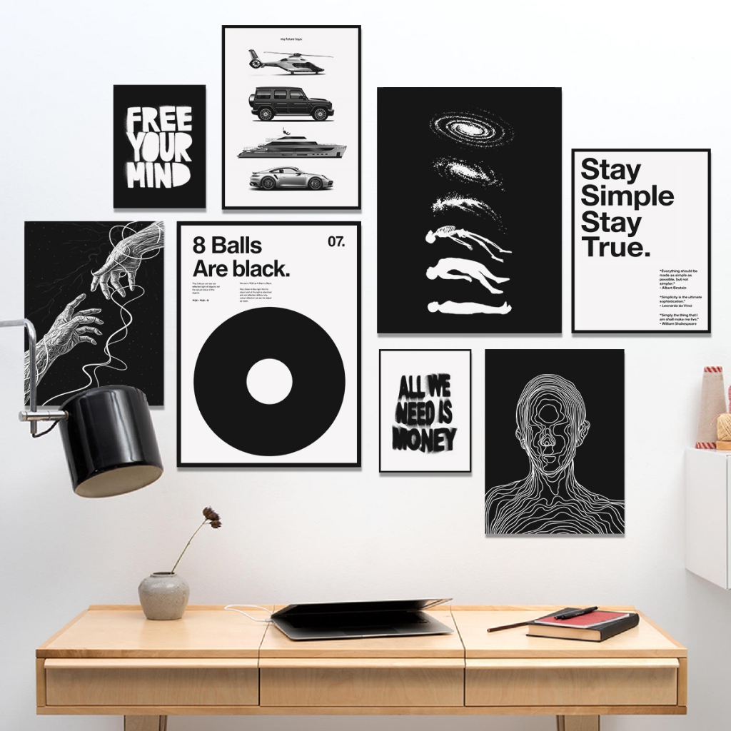 Hiasan dinding kamar aesthetic Poster dinding minimalis black and white Pajangan Wall decor Monokrom