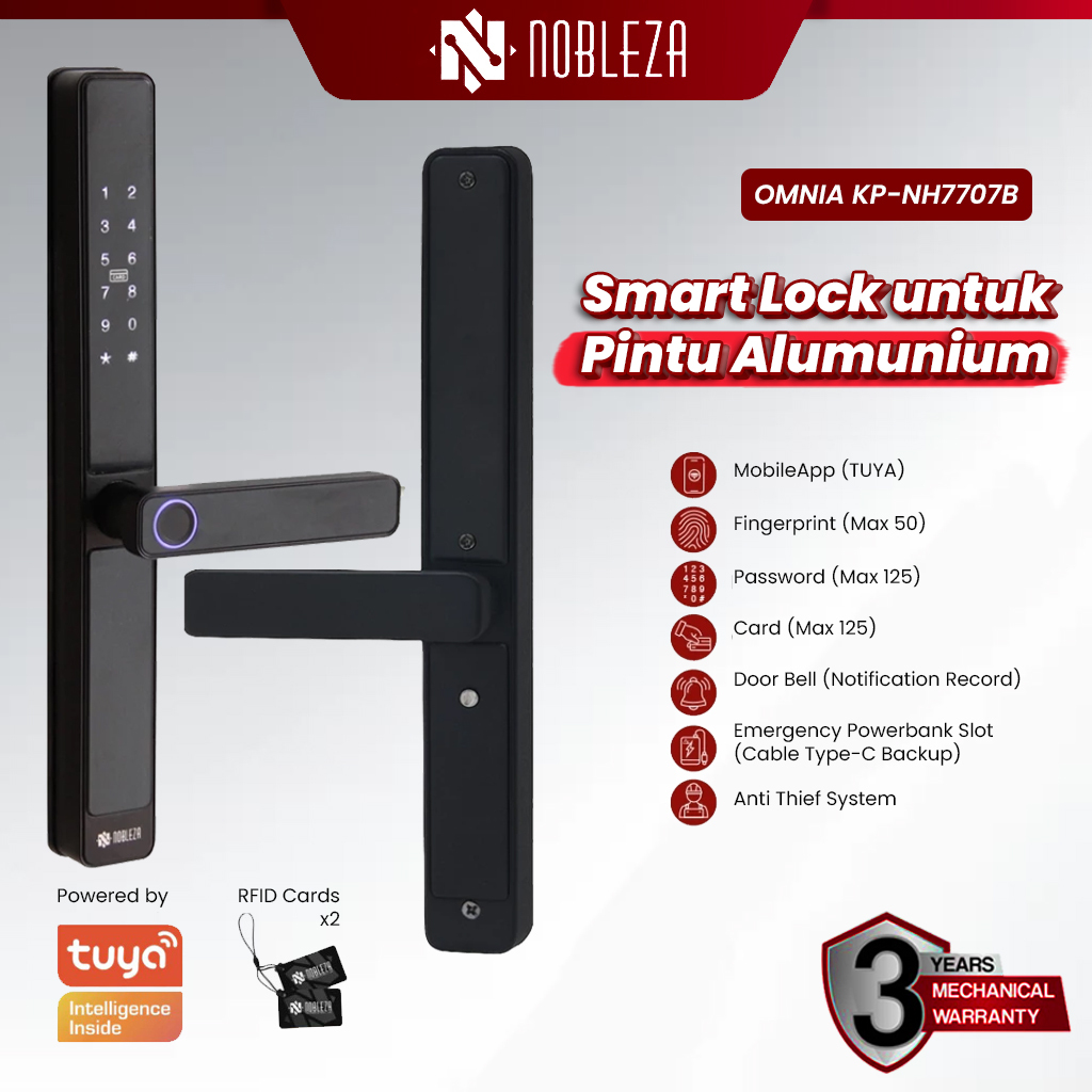 Jual NOBLEZA Smart Door Lock Kunci Pintu Digital Handle Pintu Aluminium ...