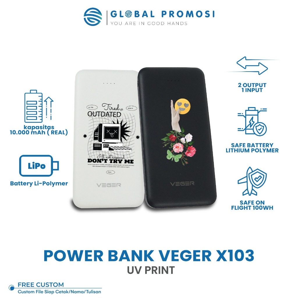 Jual PowerBank Veger X103 Custom Print Slim Original 10.000 mAh Real ...