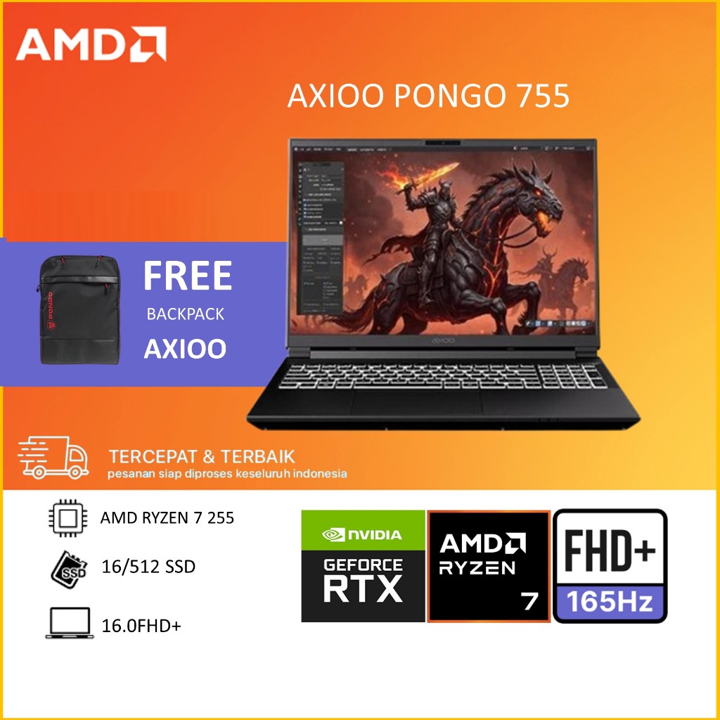 Jual AXIOO PONGO 755 AMD RYZEN 7 255 RTX5050 8GB/ 16GB 512GB W11 16 ...