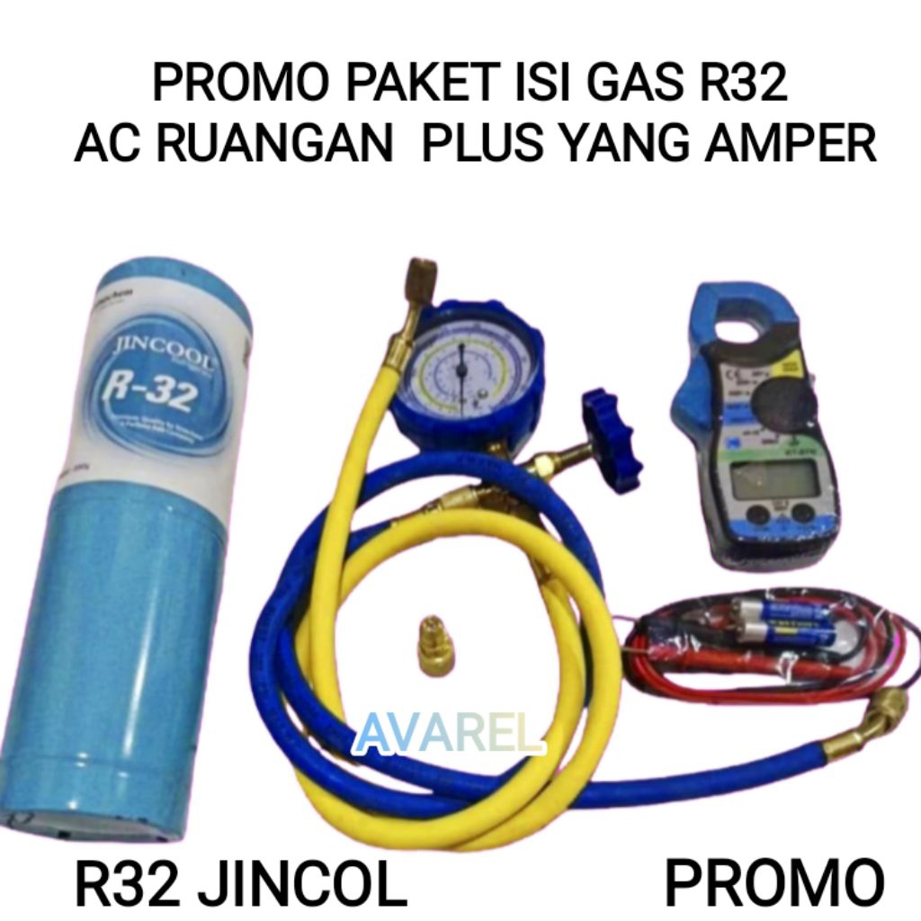 Jual PAKET ISI REFRIGERANT AC R32 JINCOL+ TANG AMPERE PAKAI MANIFOLD ...