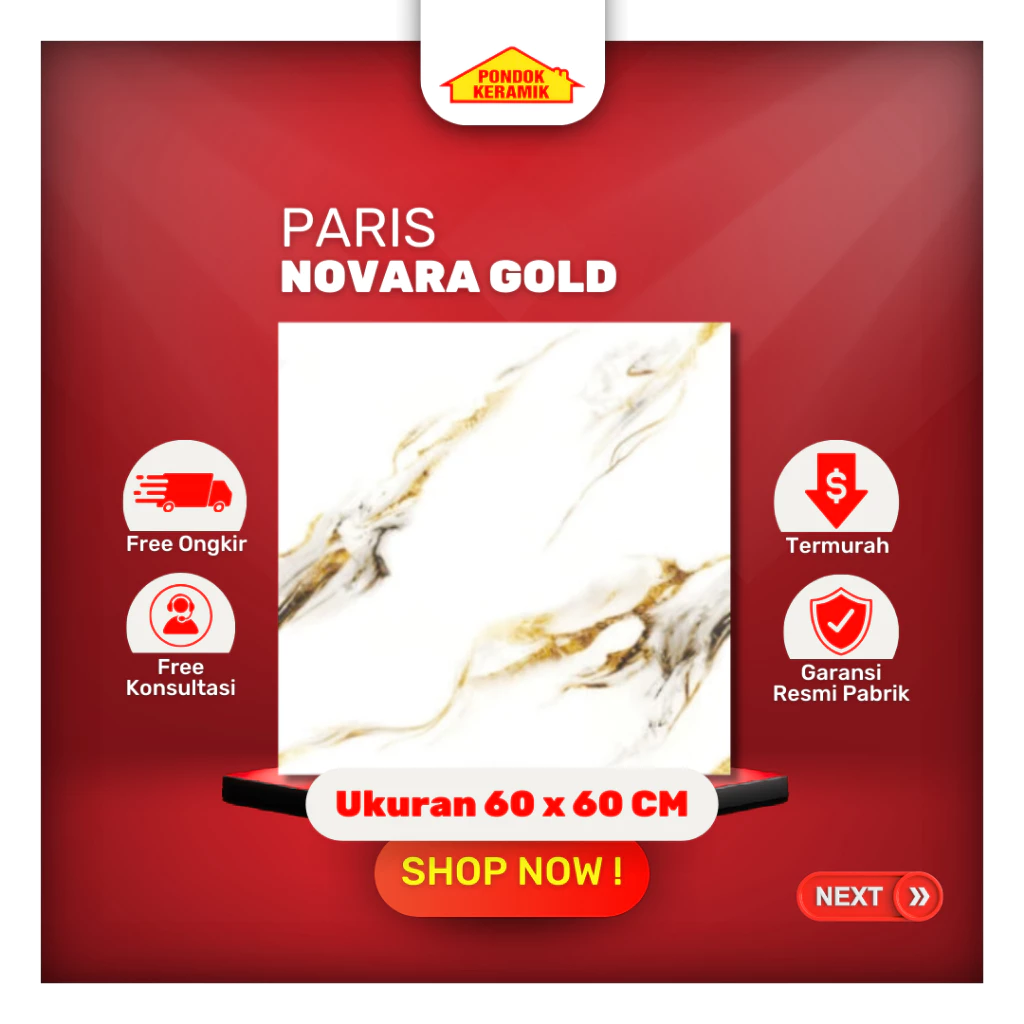 Granit Lantai Paris Ukuran 60x60 Novara Gold Motif Marble Glossy Kilap Emas