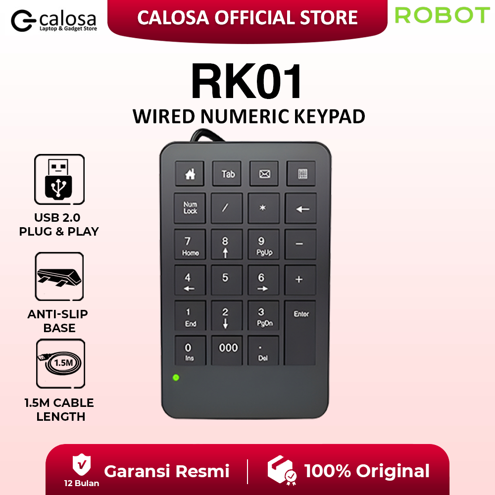 Jual ROBOT Keyboard RK01 Wired Numeric Keypad Black Keyboard Tombol ...