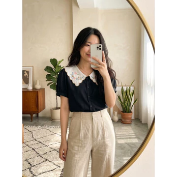 Cottonbells Kenzyra Top Atasan Casual Kerja Korea Fashion Baju Blouse Lengan Pendek Wanita