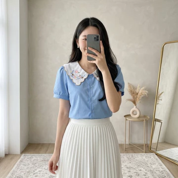 Cottonbells Kenzyra Top Atasan Casual Kerja Korea Fashion Baju Blouse Lengan Pendek Wanita