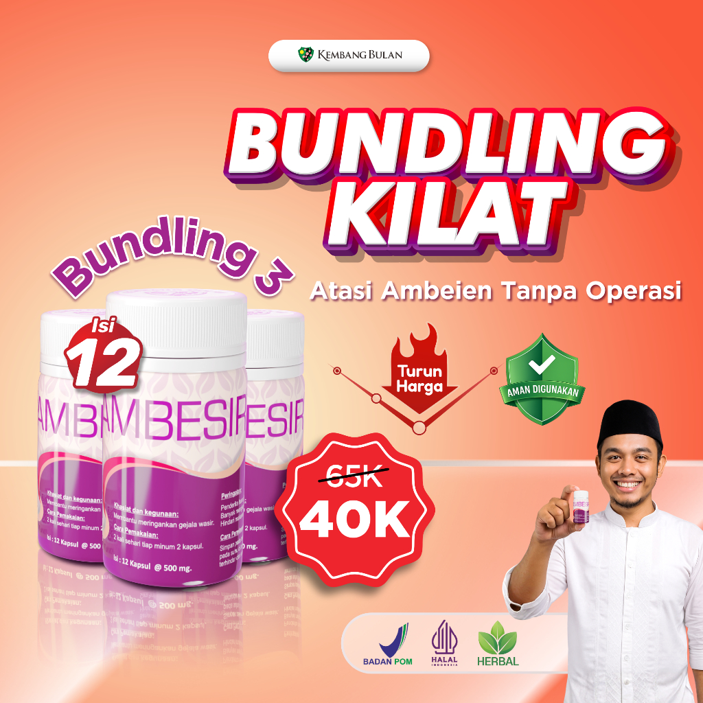 BUNDLING KILAT 3 BOTOL‼️ Kembang Bulan Ambesir isi 12 kapsul - Obat Herbal Daun Ungu Wasir Ambeien Paling Ampuh Original