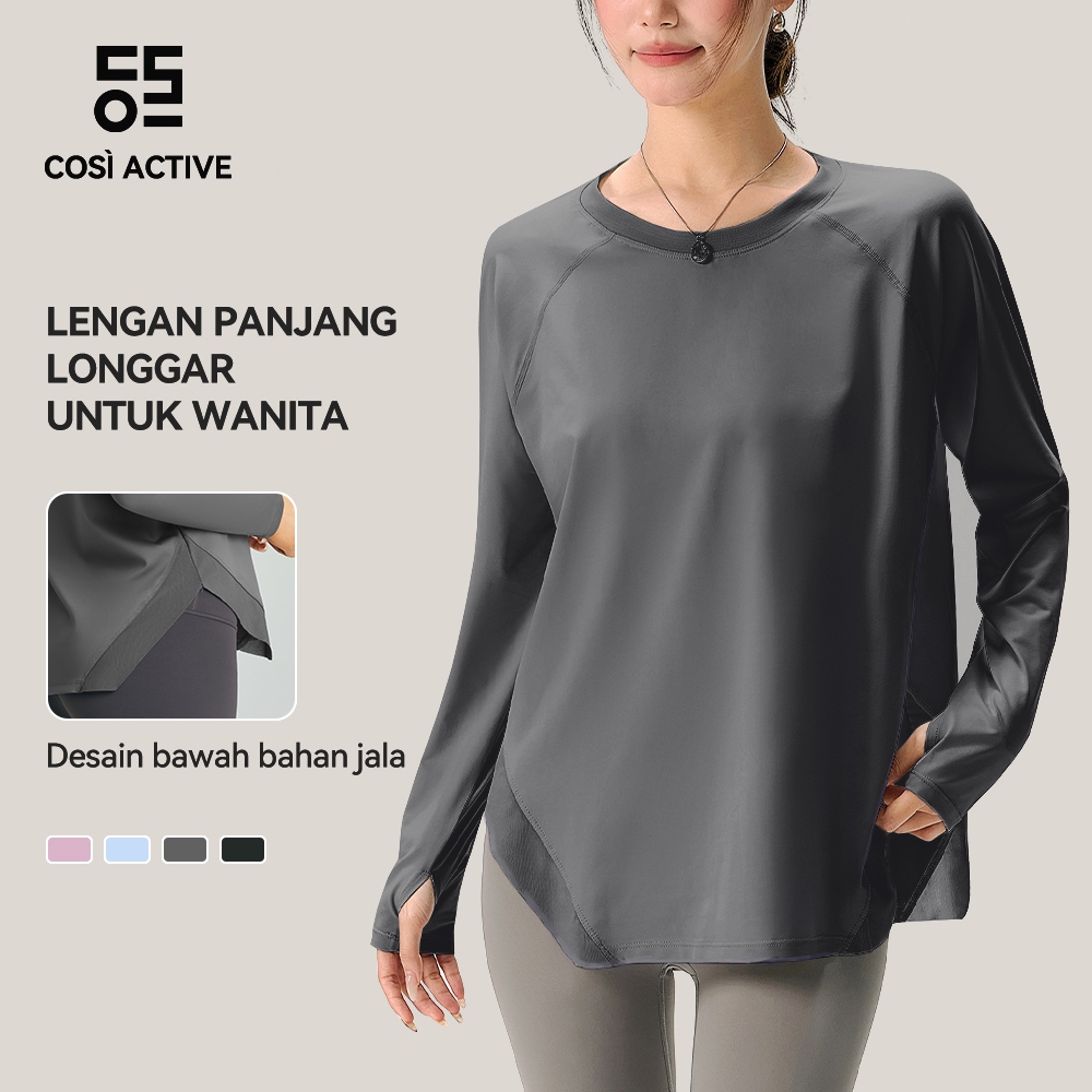 COSI ACTIVE Kaos Baju Atau Atasan Olahraga Wanita Lengan Panjang Hijab Sport Kaos Long Sleeve Dengan Panel Mesh