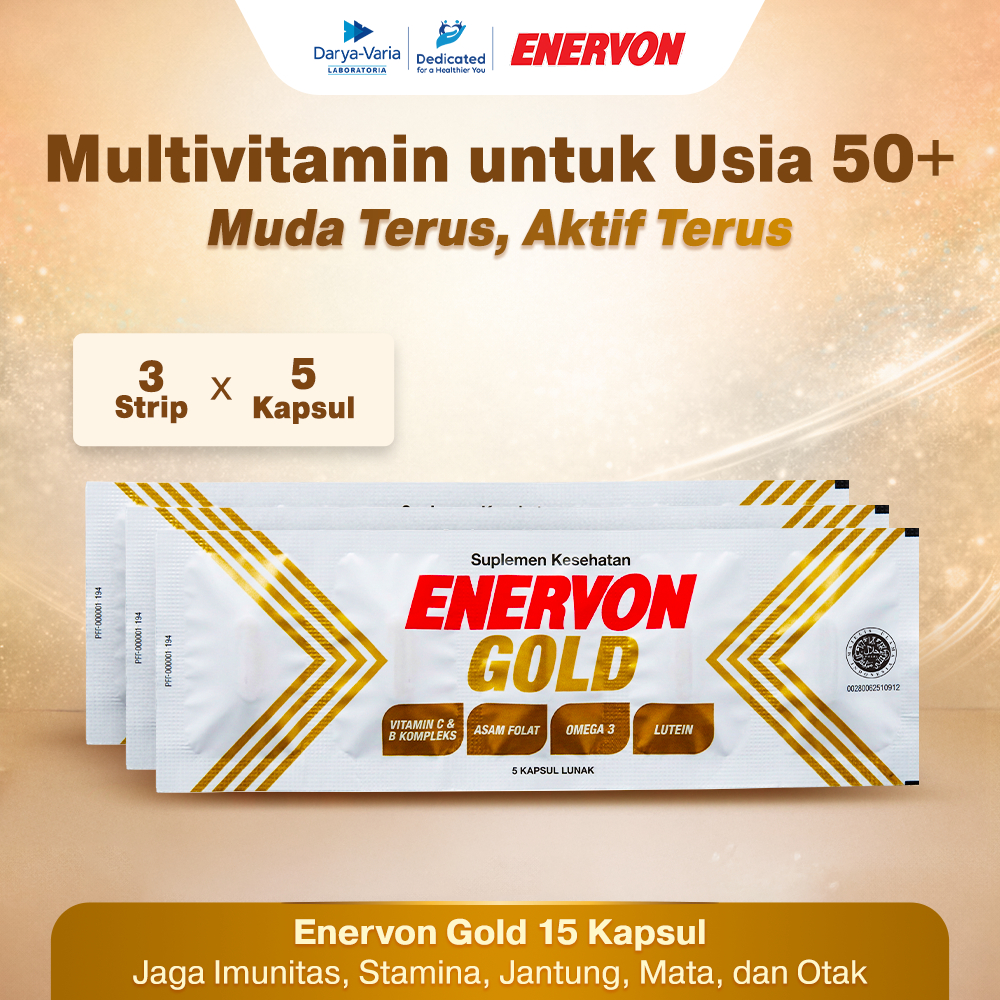 Enervon Gold Vitamin C, B Complex, Omega 3 Isi 15 Tablet (3 Strip x 5 Tablet) - Suplemen Multivitamin Daya Tahan Tubuh Lansia 50+ Tahun
