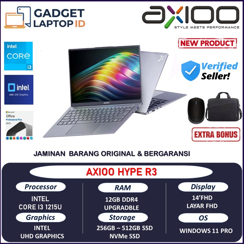 Jual Laptop Axioo Hype R3 Intel Core i3 1215U 24GB 1TB 14 Inch Full HD ...