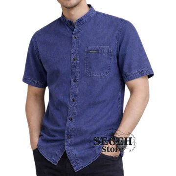 Kemeja Jeans Pria Denim Lengan Pendek Casual Nyaman