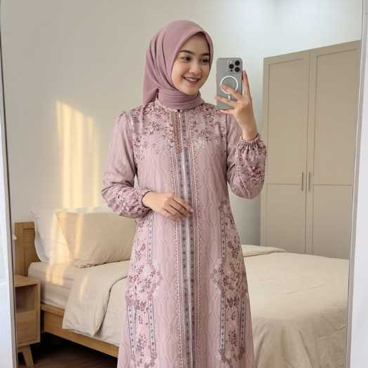 Gamis Clarissa Bahan Silk Premium Luxury – Dress Muslimah All Size Elegant & Flowy (Busui Friendly)