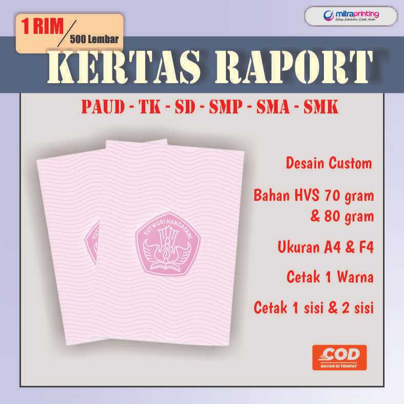Jual Kertas Raport/Rapor Sekolah PAUD TK SD SMP SMA SMK Custom Logo ...