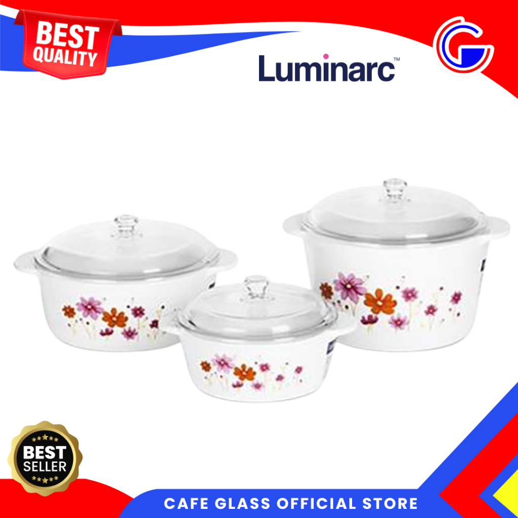 Panci Keramik Luminarc Tutup Kaca | Casserole Motif Bunga | Panci Masak Premium Tahan Panas