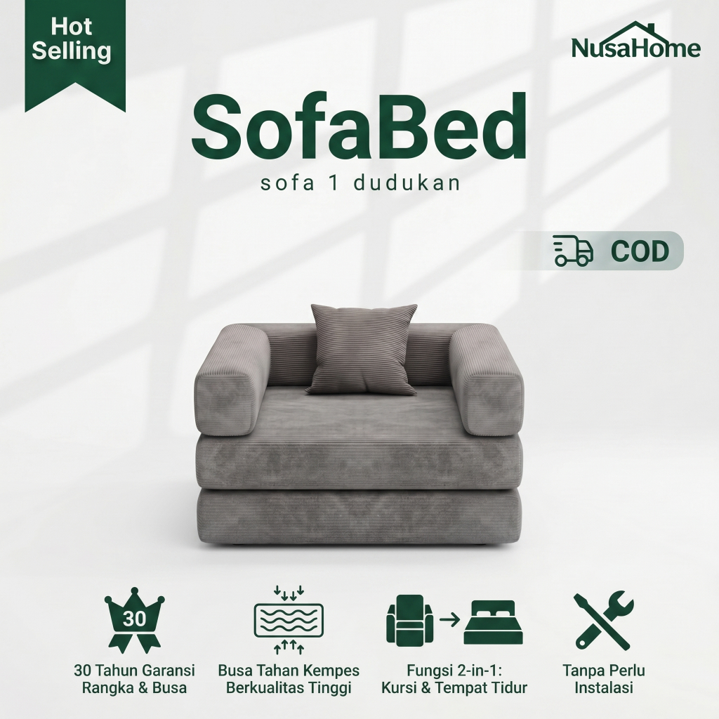 NusaHome Sofa Bed 2in1 Lipat Minimalis Modern Busa High Resilience Sofa Ruang Tamu 1 Dudukan | Sofa 1 Seater