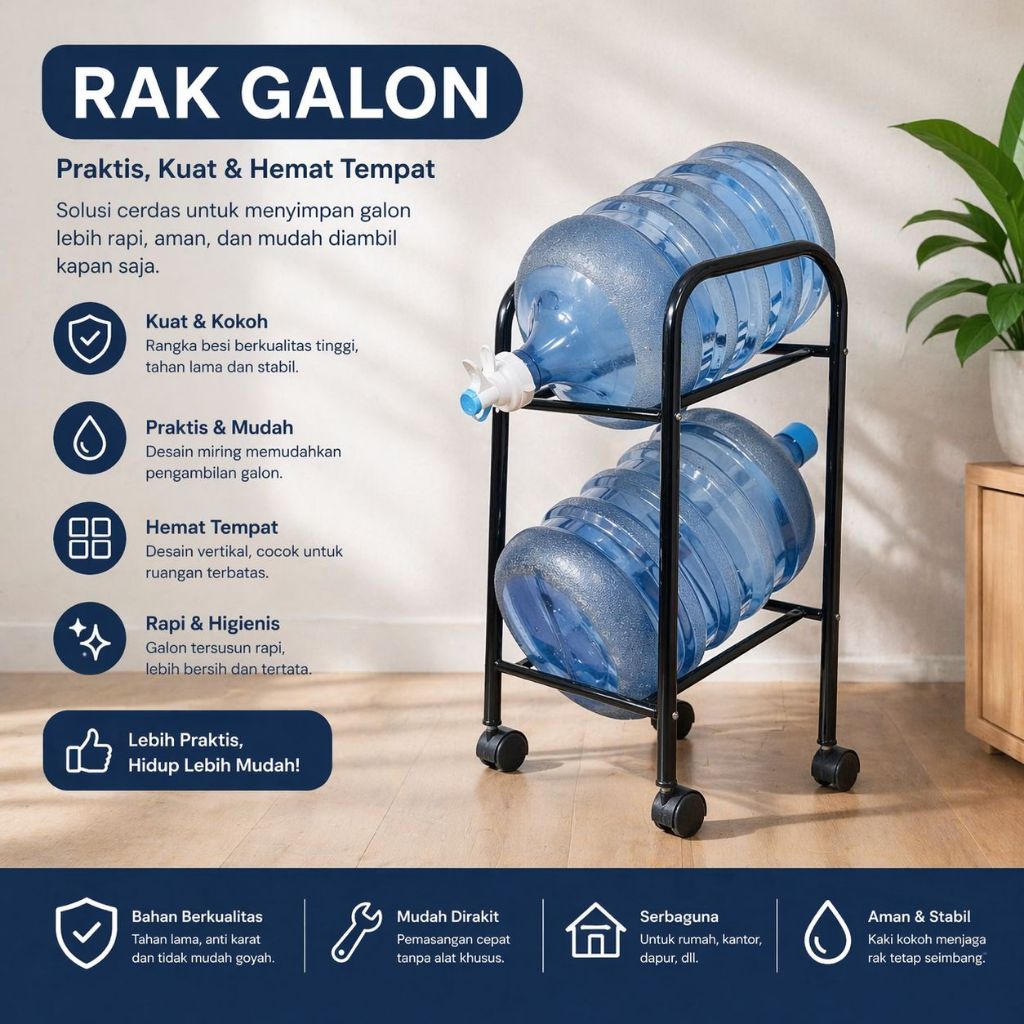 Jual Rak Galon Tingkat 2 Rak Galon Susun 2 Rak Galon Sudah Pakai Roda ...