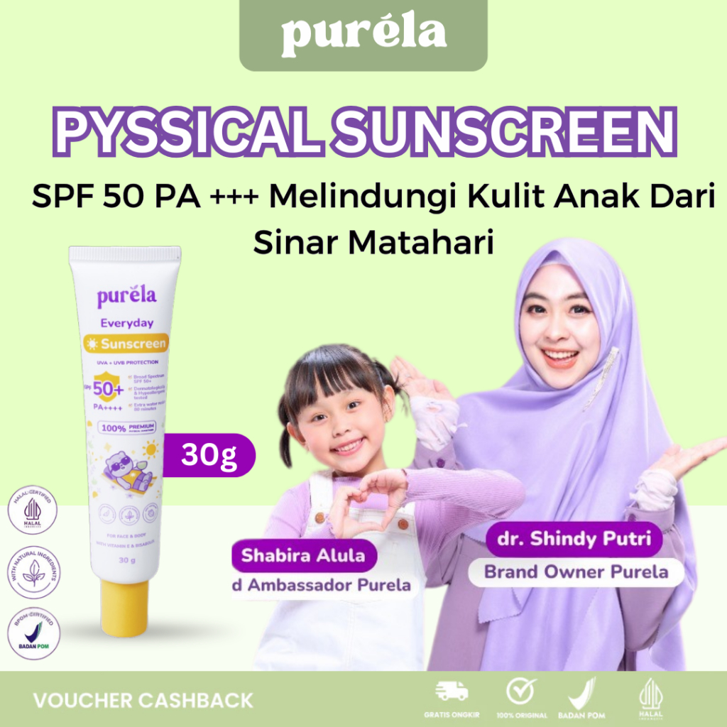 Jual Purela Sunscreen Anak Skincare dr Shindy SPF 50 PA +++ Melindungi ...