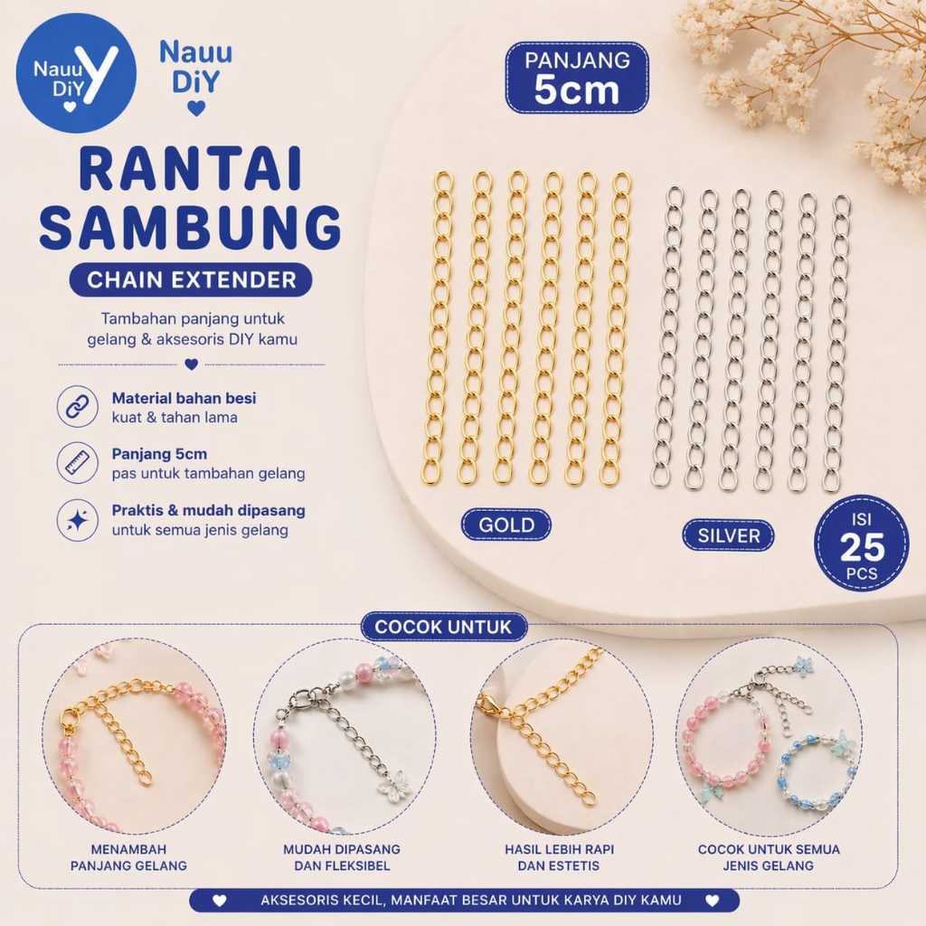 Jual NAUU DIY - Rantai Sambung 5cm Isi 25pcs Gold & Silver | Chain ...
