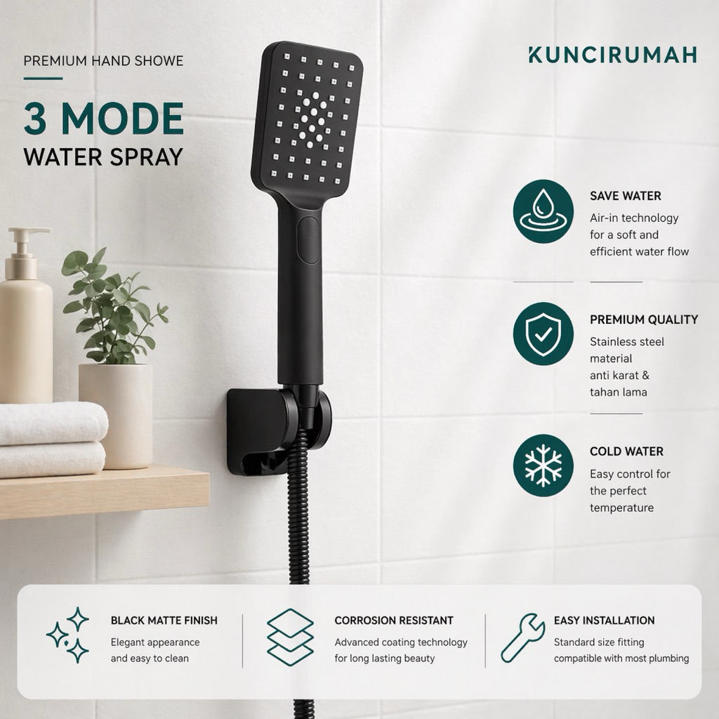Jual Hand shower hitam 3 mode/Set shower mandi kotak blackmatt | Shopee ...