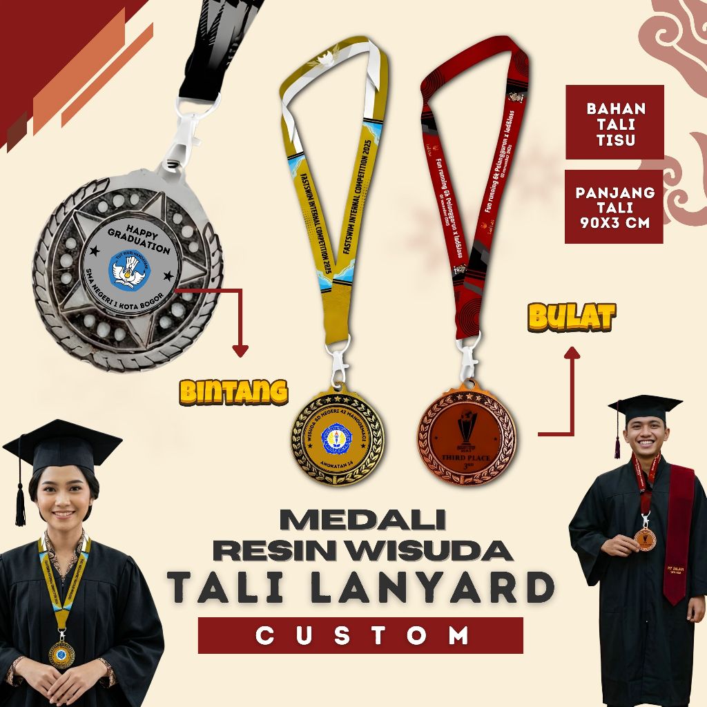 Jual Medali Resin Wisuda Sticker Custom Plus Tali Lanyard Tebal & Murah ...