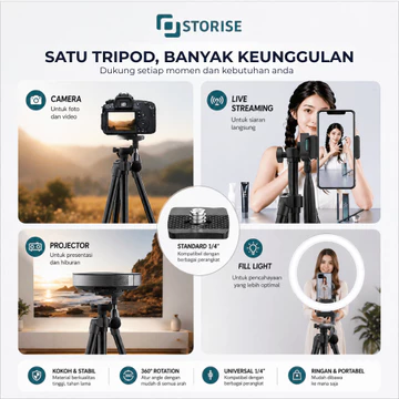STORISE Paket Komplit Tripod 1 Meter Ring Light 26 CM Stand HP Live Stream TikTok Selfie Make