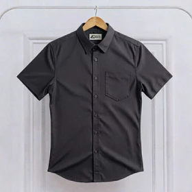 Kemeja Pria Lengan Pendek Polos Slimfit Atasan Hem Cowok Laki Hitam Putih