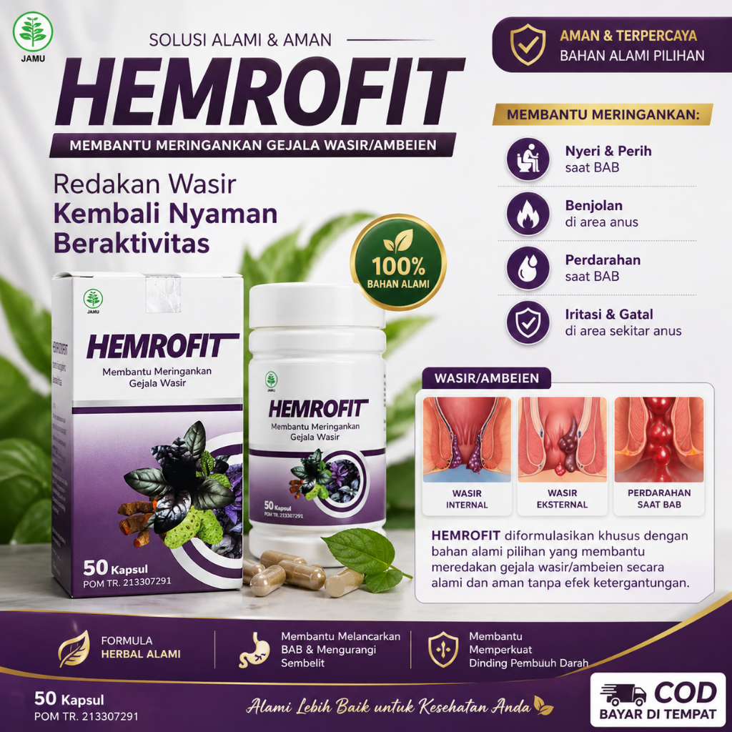 Obat Wasir Paling Ampuh Luar Dalam Ambeien Stadium 1 2 3 Dan 4 Pendarahan Dubur Abses Anus Benjolan Anus Bengkak Berdarah Ambeyen Daging Anus Menonjol Fisura Anal Fistula Ani BAB Berdarah Gatal Di Dubur Pantat Susah BAB HEMROFIT NATURAFIT