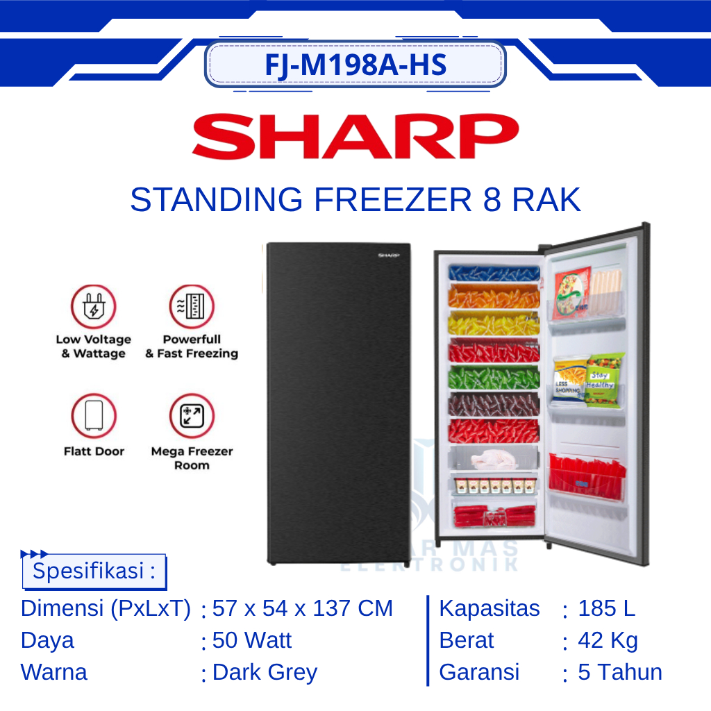 Jual SHARP - STANDING FREEZER 8 RAK FJ-M198-HS KAPASITAS 185 LITER ...
