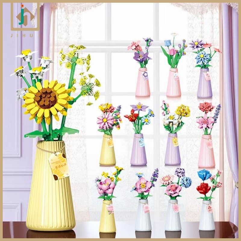 Jual JIHUI Pot Tanaman Blok Bangunan Mini Mainan Edukatif Bunga DIY ...