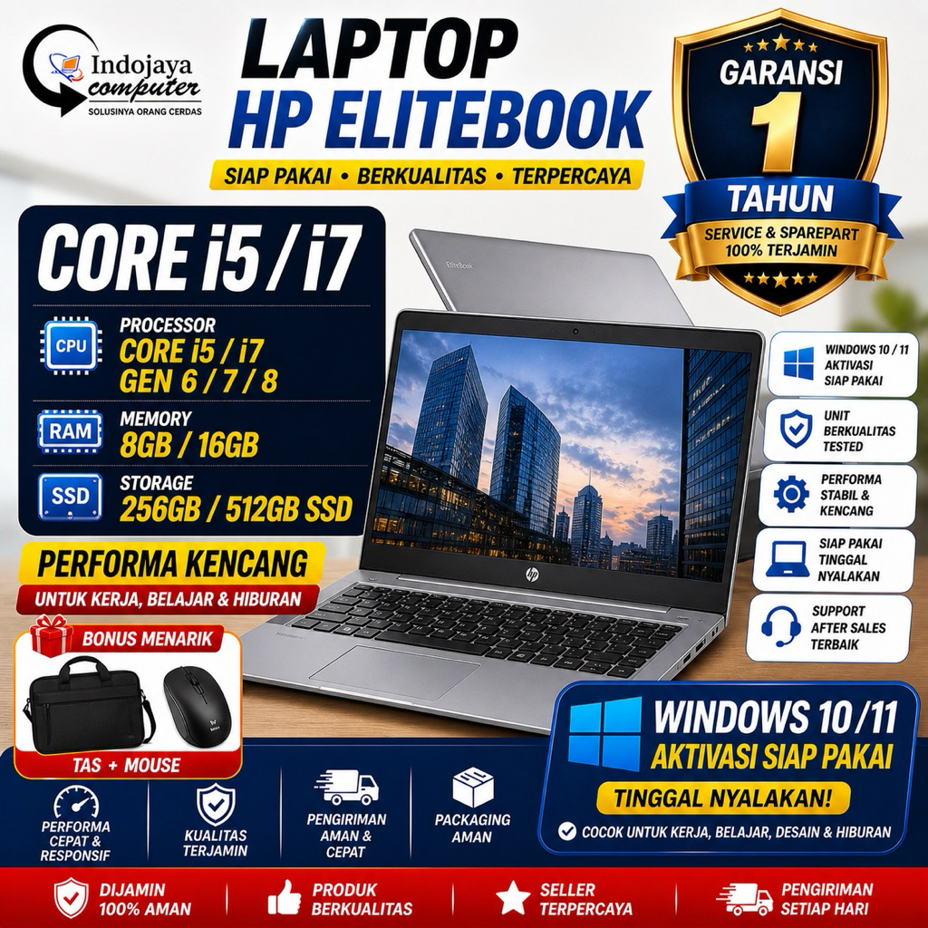 Laptop HP Core i5 / Core i7 Second RAM 8GB SSD 256GB Mulus Original Bergansi
