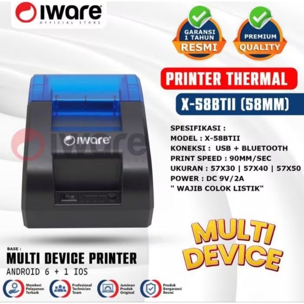 Jual Printer Thermal Kasir Iware X58BT II RJ11 USB Bluetooth 58mm ...
