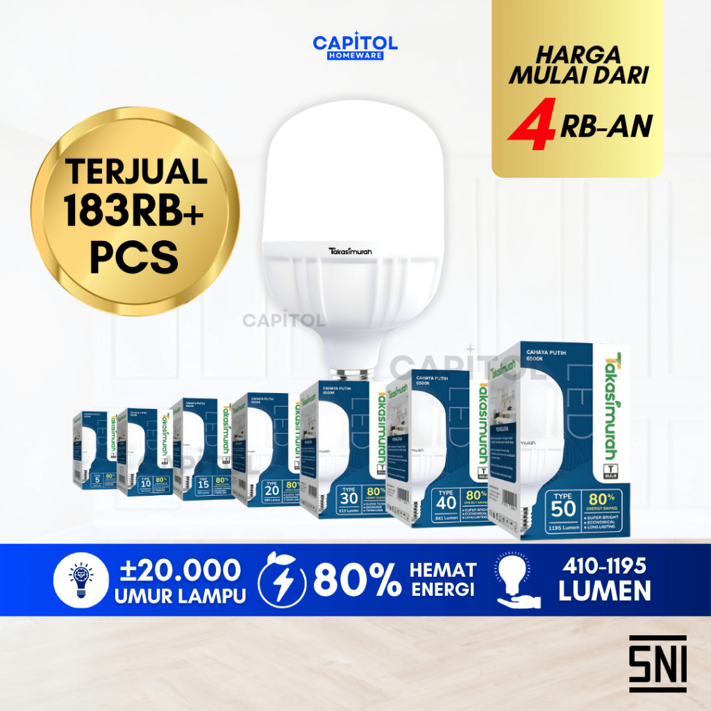 Capitol - Lampu LED Jumbo Tipe 50/40/30/20/15/10/5 Tabung Putih Terang Bulb T Takasimurah